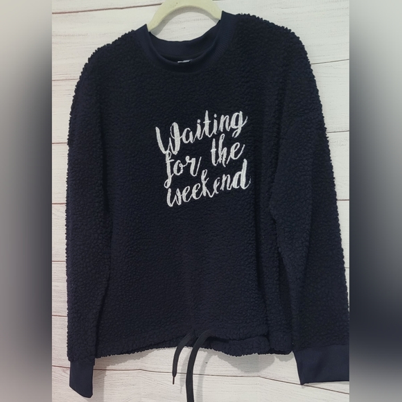 Euc Under Disguise 🥸 Dark  Navy Thick Sherpa Pullover Sweater size L - Picture 5 of 11